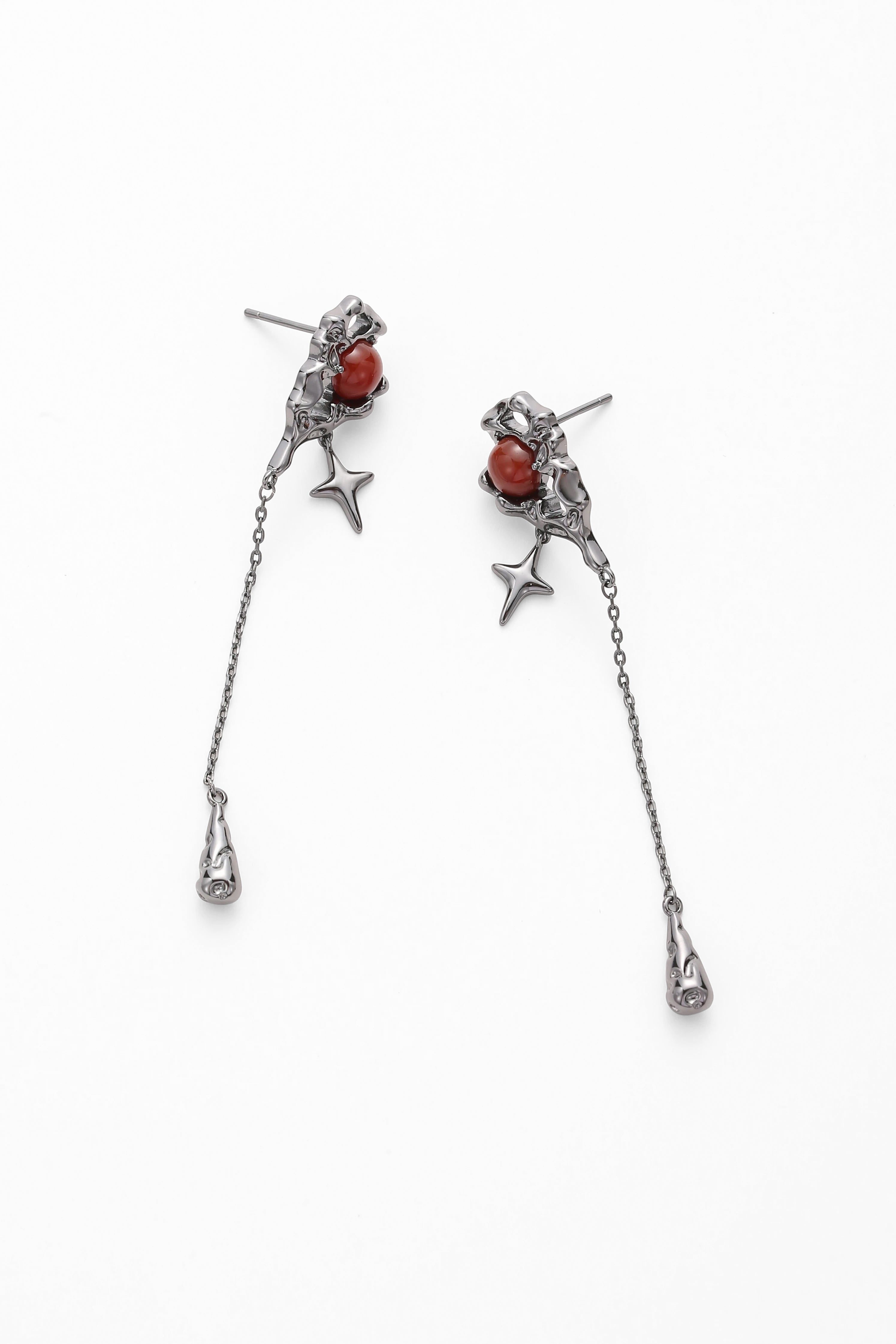 Black lava with red gem earring