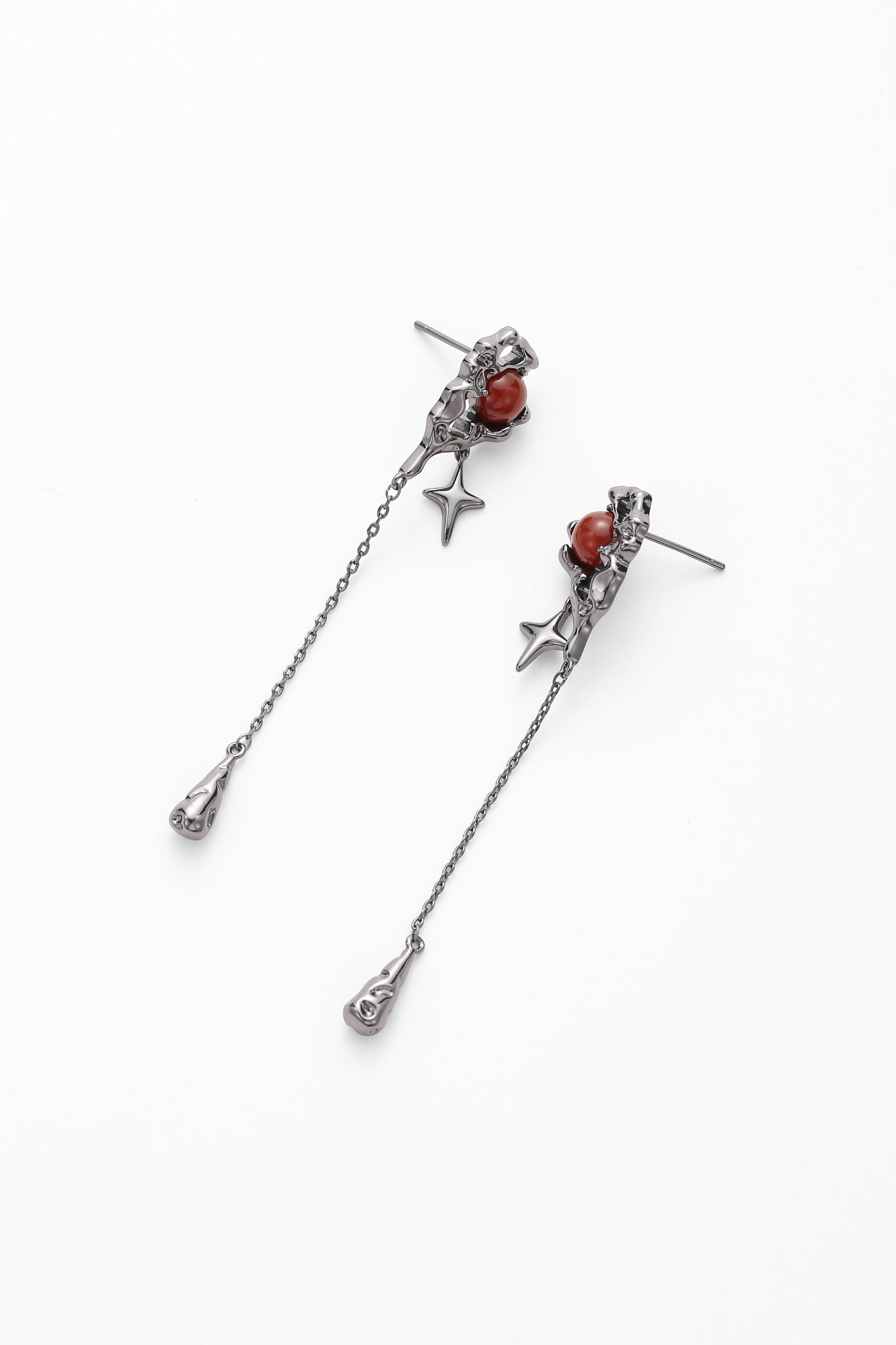 Black lava with red gem earring